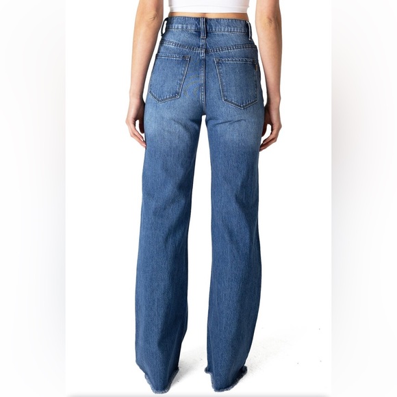 Vibe & Rant Denim High Rise Ripped Wide Leg Flare Jeans - Picture 3 of 16